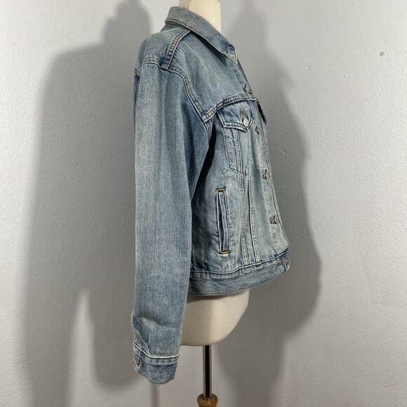 Levis Premium‎ Jean Jacket Womens M Blue Big E Denim Trucker - Picture 5 of 9